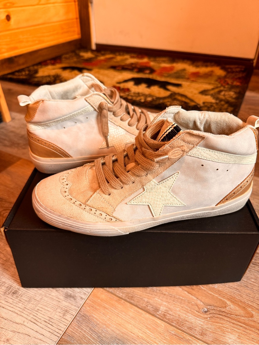 ShuShop Beige High-Top Sneakers with Star Accent
